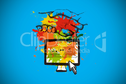 Composite image of business video chat on paint splashes