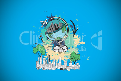 Composite image of global tourism concept on paint splashes