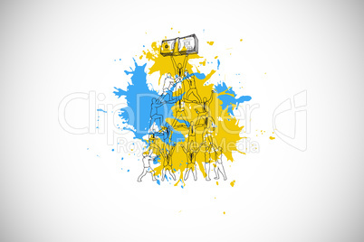 Composite image of teamwork concept on paint splashes
