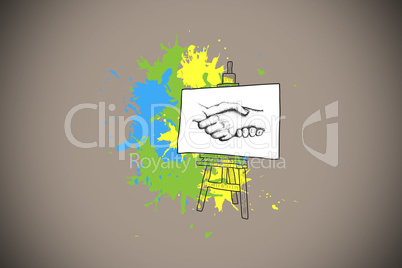Composite image of handshake presentation on paint splashes