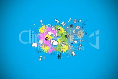Composite image of technology and business icons on paint splash