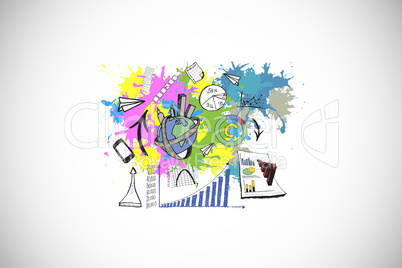 Composite image of data and business icons on paint splashes