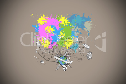 Composite image of global tourism concept on paint splashes