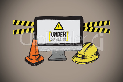 Composite image of construction doodles with computer screen
