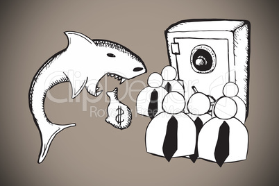 Composite image of loan shark and finance doodles