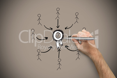 Composite image of hand holding a silver pen