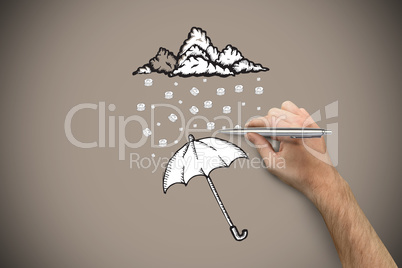 Composite image of hand holding a silver pen