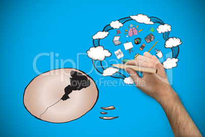 Composite image of hand holding a pencil Composite image of hand holding a pencil