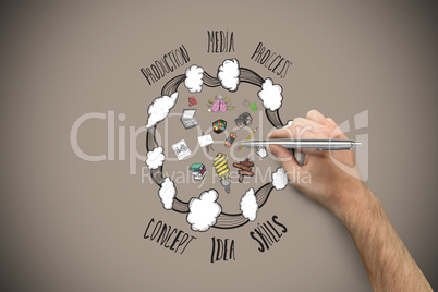 Composite image of hand holding a silver pen