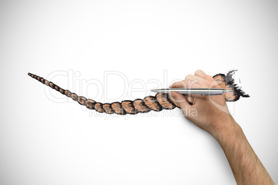 Composite image of hand holding a silver pen