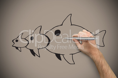 Composite image of hand holding a silver pen