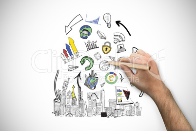 Composite image of hand holding a pencil Composite image of hand holding a pencil