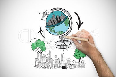 Composite image of hand holding a pencil Composite image of hand holding a pencil