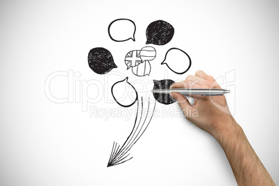 Composite image of hand holding a silver pen