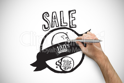 Composite image of hand holding a silver pen