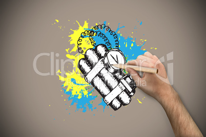 Composite image of hand holding a pencil