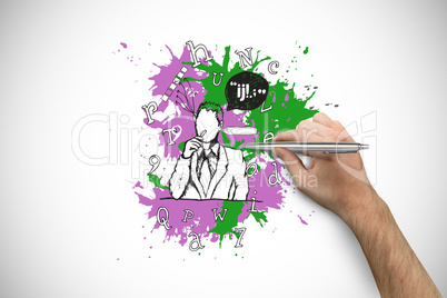 Composite image of hand holding a silver pen