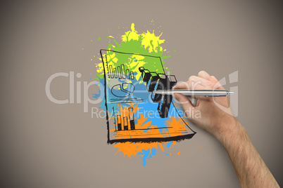 Composite image of hand holding a silver pen