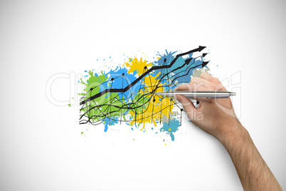 Composite image of hand holding a silver pen