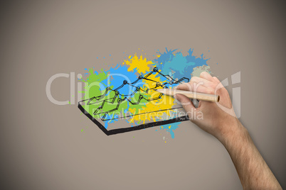 Composite image of hand holding a pencil