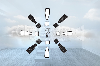Composite image of question mark doodle with exclamation marks