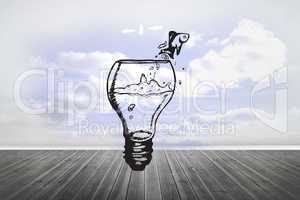 Composite image of fish jumping out of light bulb bowl