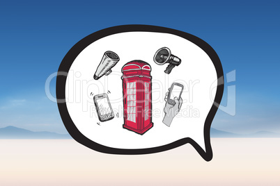 Composite image of phone box in speech bubble doodle