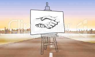 Composite image of handshake doodle on easel