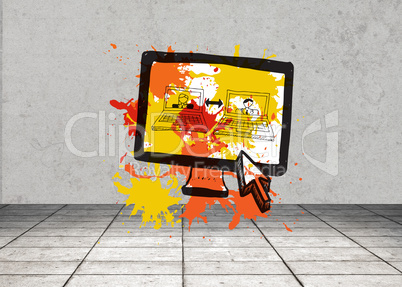 Composite image of vide chat on paint splashes