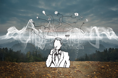 Composite image of thinking businessman doodle