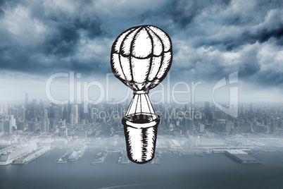 Composite image of hot air balloon doodle