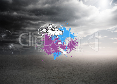 Composite image of storm clouds on paint splashes