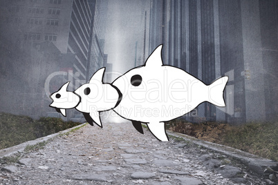 Composite image of fish eating a fish eating a fish