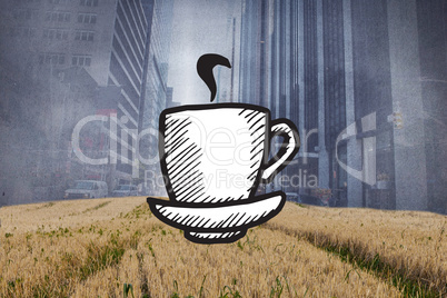 Composite image of cup of coffee doodle with steam