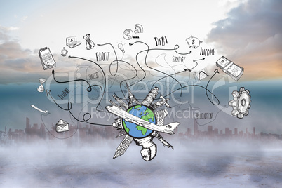 Composite image of business and global travel doodles