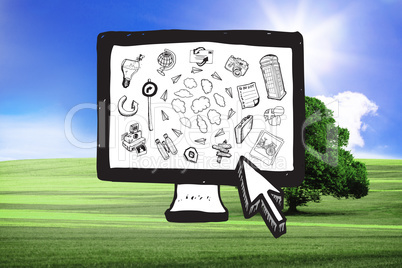 Composite image of cloud computing doodles on computer screen