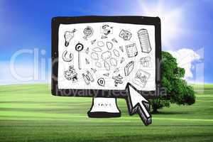 Composite image of cloud computing doodles on computer screen