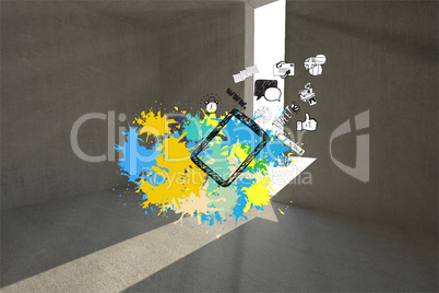 Composite image of tablet applications on paint splashes