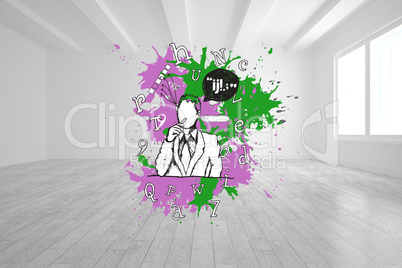 Composite image of thinking businessman on paint splashes