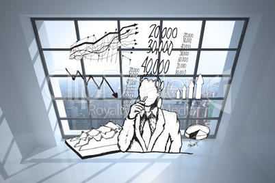 Composite image of businessman thinking of data doodle