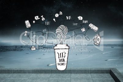 Composite image of business and applications doodles with coffee