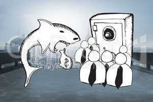 Composite image of loan shark and finance doodles