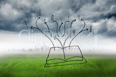 Composite image of open book doodle