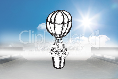 Composite image of cash in hot air balloon doodle