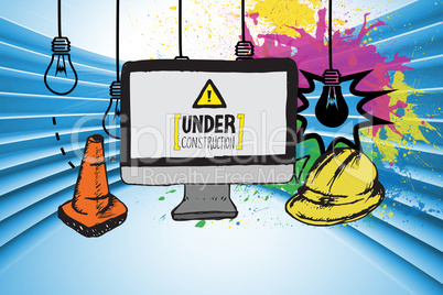 Composite image of construction doodles with computer screen