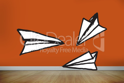 Composite image of paper airplanes doodle