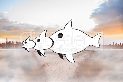 Composite image of fish eating a fish eating a fish