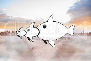 Composite image of fish eating a fish eating a fish