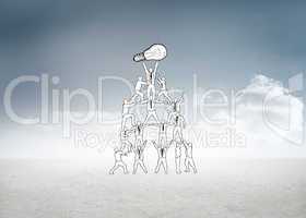 Composite image of team holding up light bulb