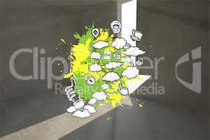 Composite image of brainstorm on paint splashes